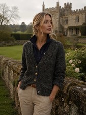 Pendleton Women's Knit Button Front Cardigan Dark Speckled Blue Gold Buttons