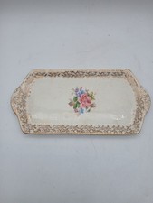 Crown Clarence England Floral Serving Tray Gold Trim Crackle Glaze 30cm