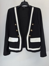 SHEIN Curve Women's 1XL Black Cropped Jacket White Trim Gold Buttons Stretch