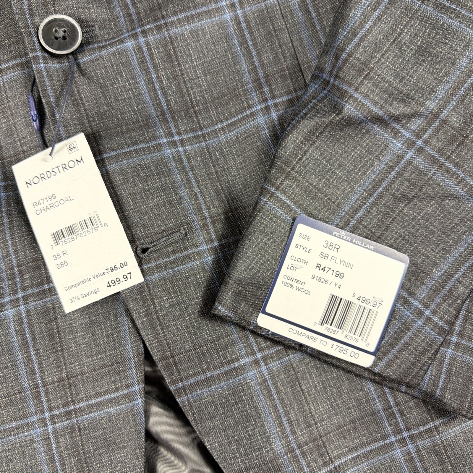 Peter Millar Sport Coat Flynn Checks 38R Charcoal Wool NWT MSRP $795 3