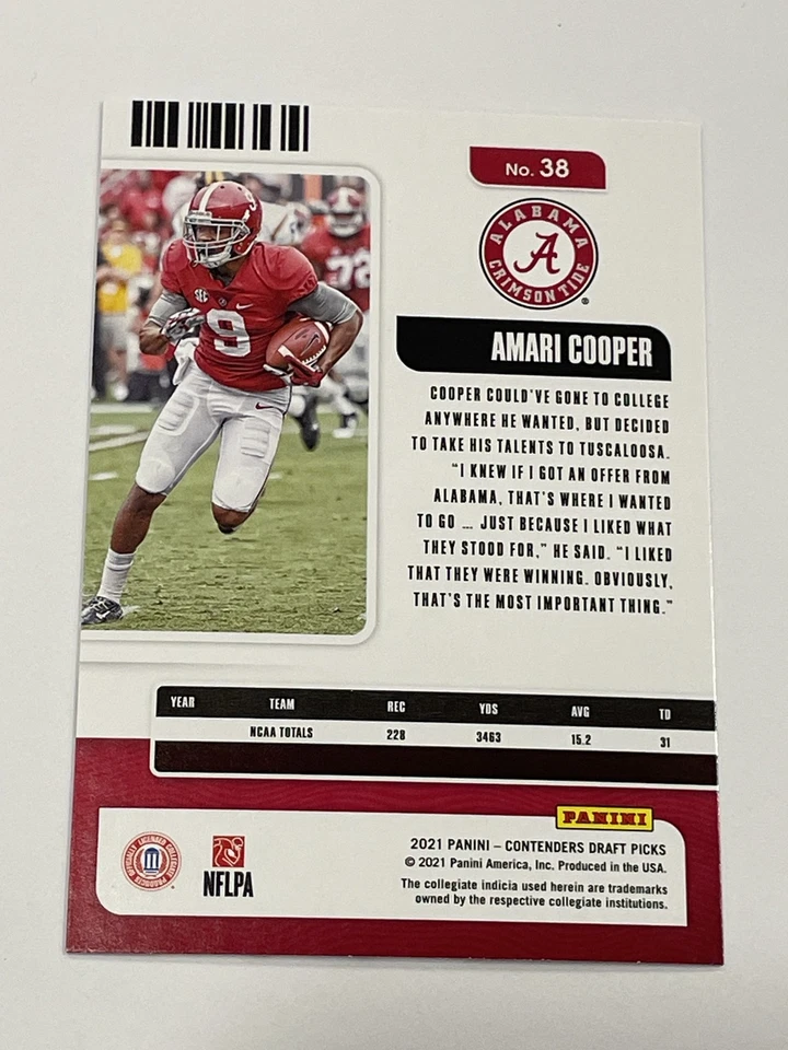 2021 Panini Contenders Draft Football #38 - Amari Cooper - Alabama Crimson Tide - Image 2 of 2