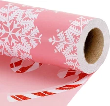 LaRibbons Reversible Christmas Wrapping Paper 17 Inch x 33 Feet, Pink candy 