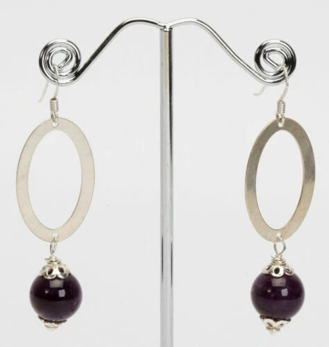 Orecchini di lusso viola in argento con pietra principale ametista