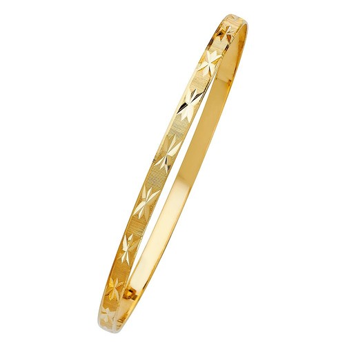 Genuine 14k Yellow Gold Ladies Diamond-Cut 4mm Solid Bangle Bracelet 7" or 8" - 第 1/4 張圖片