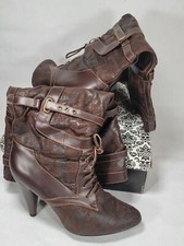 Women's Knee Zip Up Boots Size 10 Charlotte Russe Perina Brown Distress Suede
