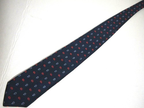 Lands End Mens Necktie Tie Navy Blue Red Mini Paisley Repp 58" Career - Picture 2 of 5