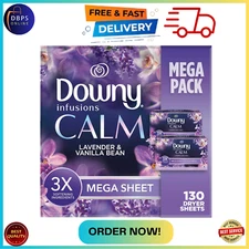 Downy Infusions Mega Dryer Sheets, Laundry Fabric Softener, CALM, Lavender, USA