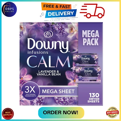 Downy Infusions Mega Dryer Sheets, Laundry Fabric Softener, CALM, Lavender, USA