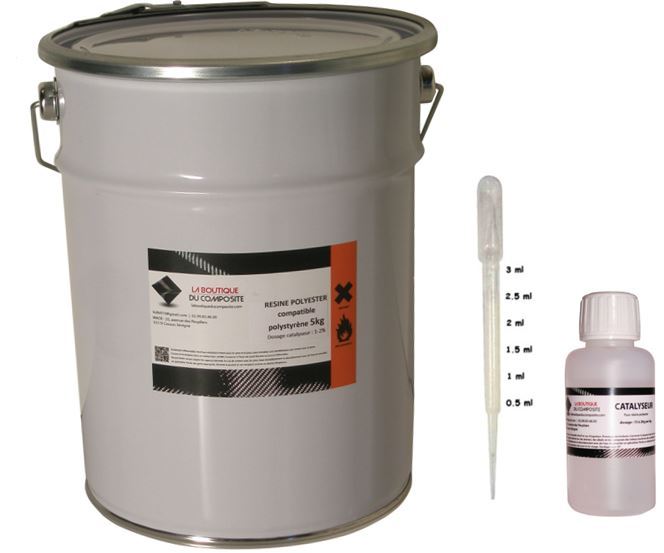 Résine polyester compatible polystyrène kit stratification 5kg durcisseur