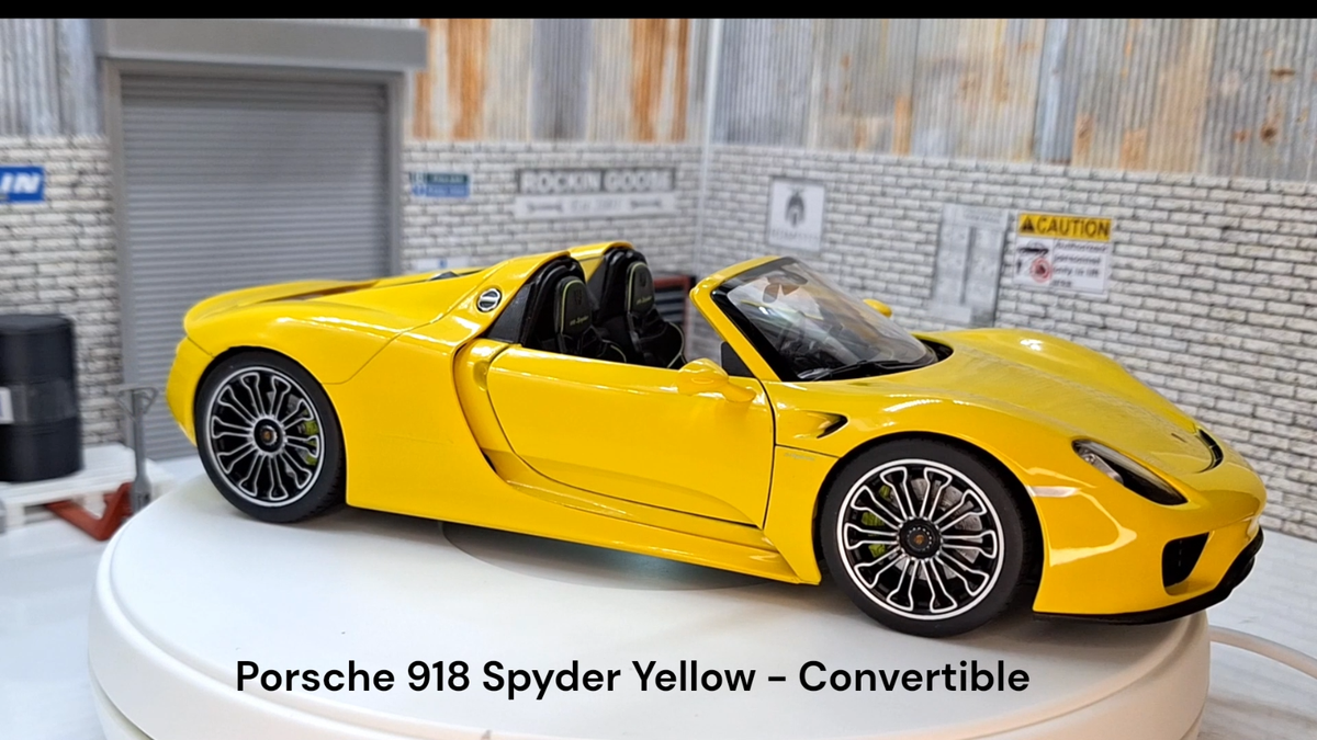 Porsche 918 Spyder Yellow - Convertible 1:18 Scale Deluxe Model by