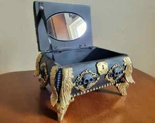 Black and Gold Skull Mirrored Jewelry Box, Gothic Home Decor