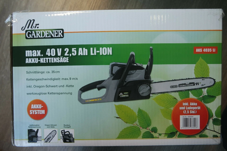 ISC GMBH Mr Gardener 40V 2,5ah Akku-Kettensäge 42 cm Schwertlänge mit Akku und Ladegerät