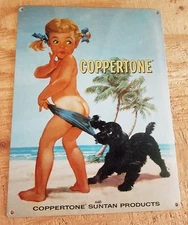 Coppertone Suntan Lotion Metal Sign Girl with Dog Vintage ad FREE SHIPPING