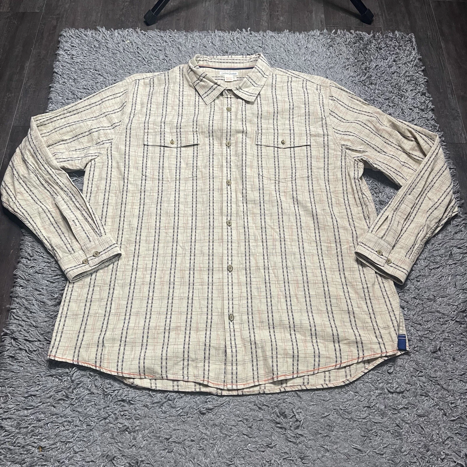 Carbon 2 Cobalt Shirt Mens XL Beige Tan Plaid Button Up Long Sleeve