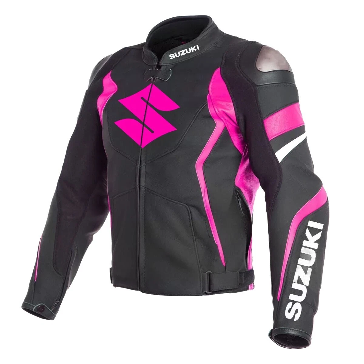 Handmade Women Genuine Leather Biker Jacket Black & Pink Racer Motorbike Blazer