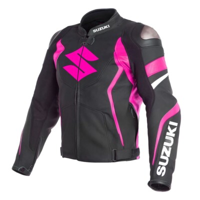 Handmade Women Genuine Leather Biker Jacket Black & Pink Racer Motorbike Blazer