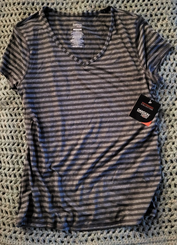 Danskins NowStriped V-neck Performance Tee NWT Size M(8-10) - Image 4 of 4