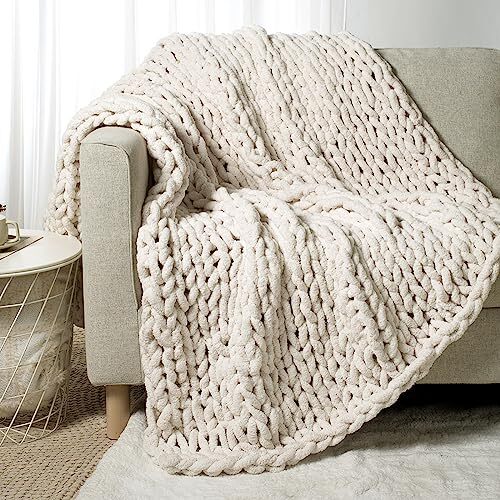 Chunky Knit Throw Blanket Twin, 100% Hand Made Large 60