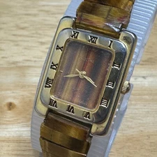 Vintage Seletime Quartz Watch Women Faux Marble Gold Tone Stretch New Battery
