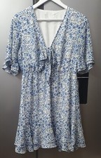 Womens Boho Floral Dress Frills Summer V Neck Holiday Swing Mini Dress UK12 L 40