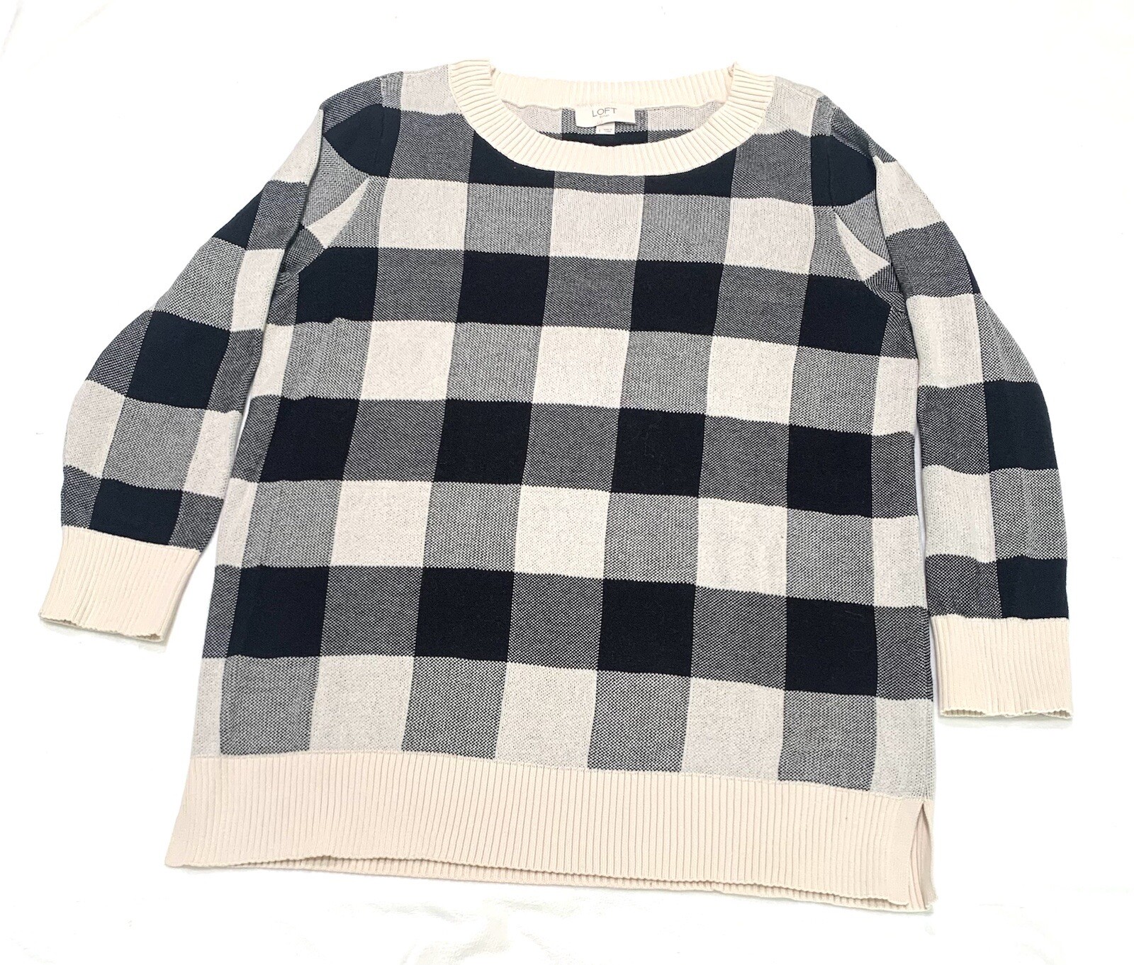 Sweater Loft Long Sleeve Black & White Squares Size L Pre-own-image