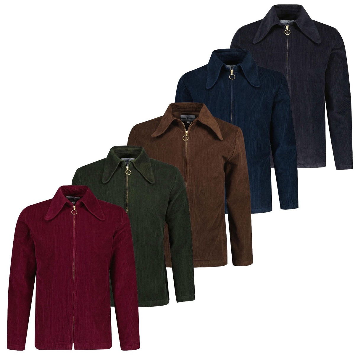 MENS MADCAP RETRO MOD 60s 70s BEAGLE DAGGER COLLAR CORD ZIP SHIRT