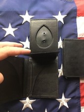 Police Badge Wallet ID Shield Holder Tex Shoemaker Plain / Basketweave 2 3/4"
