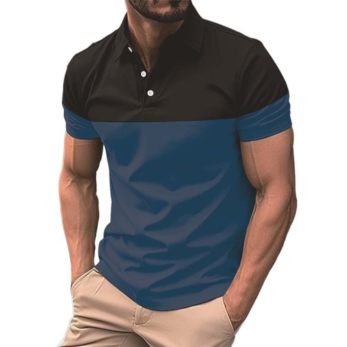 Herren Golf Poloshirts Color Block Tennisshirt Kurzarm Freizeit Arbeit T-Shirt - Bild 3 von 48