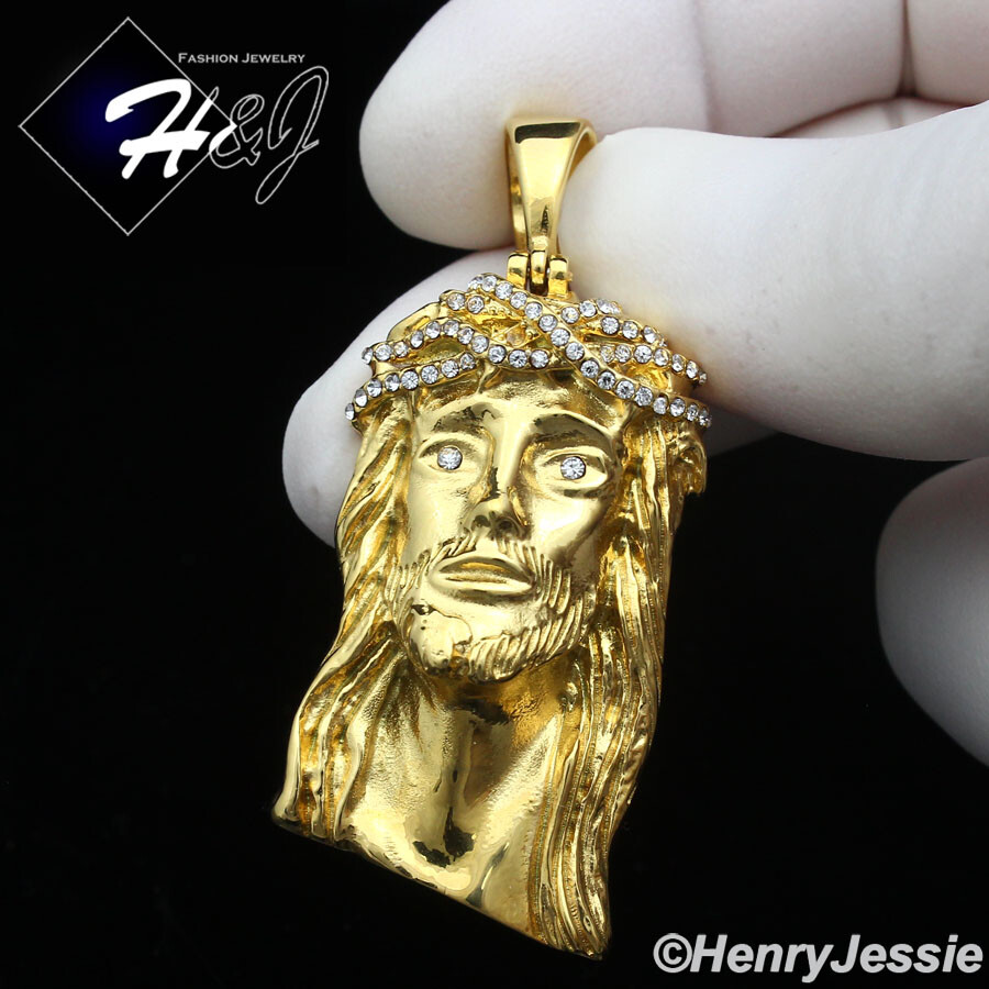 MEN's Stainless Steel ICY Bling CZ 3D Gold Plated JESUS Face