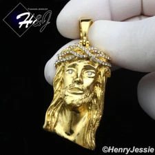 MEN's Stainless Steel ICY Bling CZ 3D Gold Plated JESUS Face Pendant*GP133