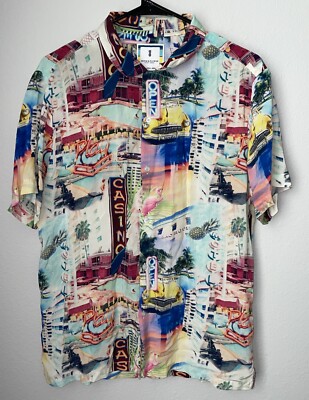 Denim & Flower Ricky Singh Casino Hawaiian Shirt  Size Large Cactus Man-B21