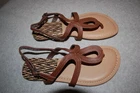Womens BROWN THONG SANDALS Oval Curves KEYHOLE Ankle Strap SIZE 6 7 8 9 10 11