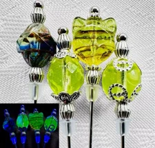 4 Czech Uranium Glass Counting Pins Cross Stitch, Stick Pins, Sewing, Cat Face!