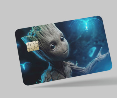 GROOT  guardians of the galaxy, 2 pc credit card skin & DEBIT CARD,TROLLEY & GYM