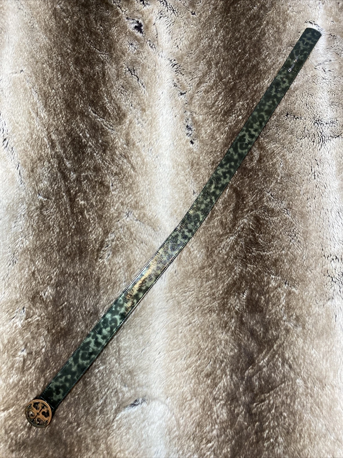 Cintura Tory Burch da uomo verde S nero lucido pelle motivo oro rosa fibbia logo