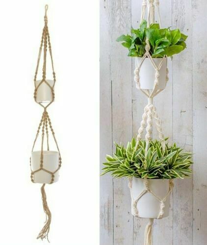 Macrame Plant Hanger Double Pot Holder Hanging Baskets Rope Flower Planter 140cm - 第 1/5 張圖片