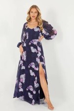 Quiz Floral Evening Black Tie Formal Summer Maxi Dress Size UK 12