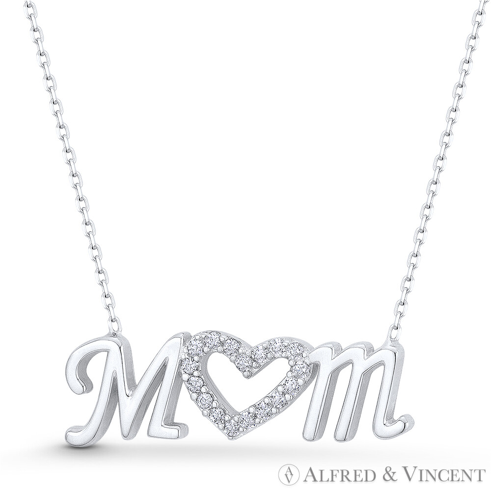 Sterling Silver Heart Pendant Necklace With CZ Crystals - Pave Setting, 16-18" Chain