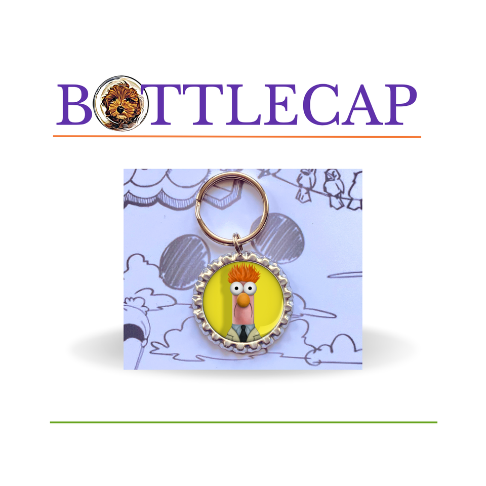 MUPPETS " Beaker " BottleCap Keychains, key fob, Zipper Pull, Bag Charm