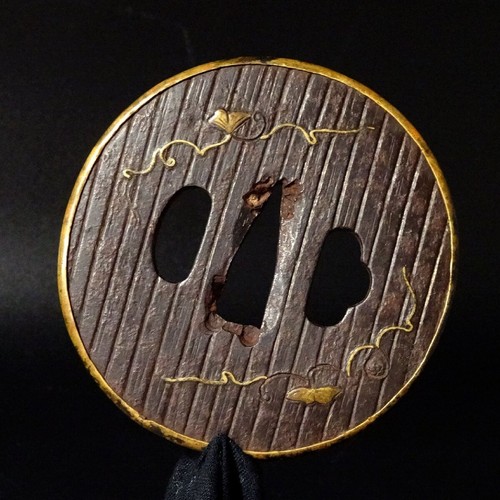 Antique Heianjo Brass Inlay Iron Tsuba Japanese Samurai Sword katana ...