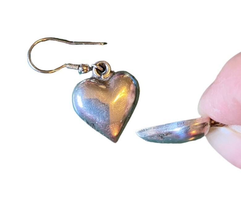 VTG Sterling Silver Solid Heart Dangle Pierced Ea… - image 6