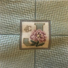 Vintage Floral Bargello Completed Needlepoint Retro Green Pink Floral 7x7 18 Ct