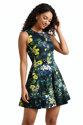 TED BAKER DRESS GREEN FLORAL SKATER Fit & Flare Green Mini Short £185 Lexiya