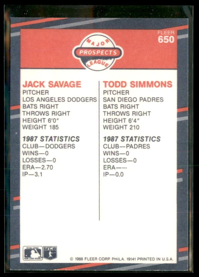 1988 Fleer ML Prospects #650 Astros  Jack Savage & Todd Simmons Auto/ Signed IP - Image 2 of 2