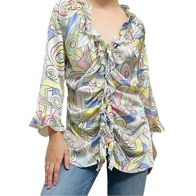 Caryna Nina Blouse Haute Couture Designer Pastel Abstract Ruffle Dainty Kawaii