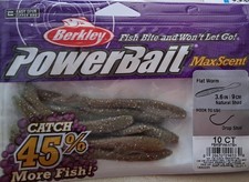 Lot of 4 BERKLEY POWERBAIT MAXSCENT 3.6" FLAT WORM in NATURAL SHAD color