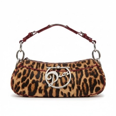 H20 Christian Dior Diva Leopard Pony Hair Bag Brown Red Haraco Used AYAN-0
