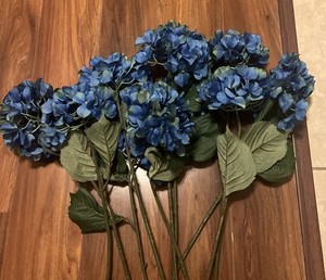 10 Heads Artificial Blue Hydrangea Flowers Silk Bouquet Party Home Decor