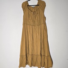 Old Navy XXL Petite Mustard Textured Smocked Midi Dress Boho Cottagecore Peasant