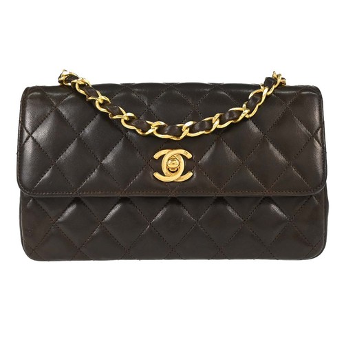 Chanel Brown Lambskin Straight Flap Shoulder Bag 197401